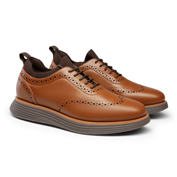 [MaxFlex SuiteCraft] Men's Casual Wingtip Dress Sneakers - LIGHT BROWN/COFFEE - 2