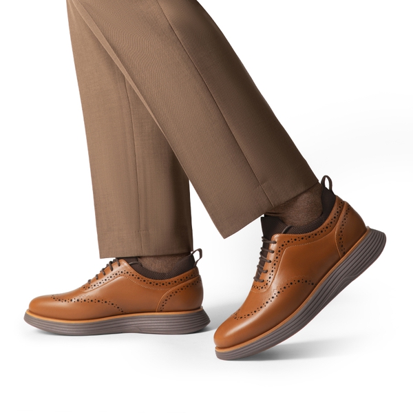 [MaxFlex SuiteCraft] Men's Casual Wingtip Dress Sneakers - LIGHT BROWN/COFFEE - 5