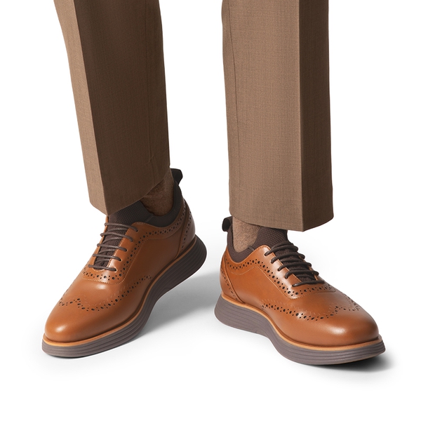 [MaxFlex SuiteCraft] Men's Casual Wingtip Dress Sneakers - LIGHT BROWN/COFFEE - 6