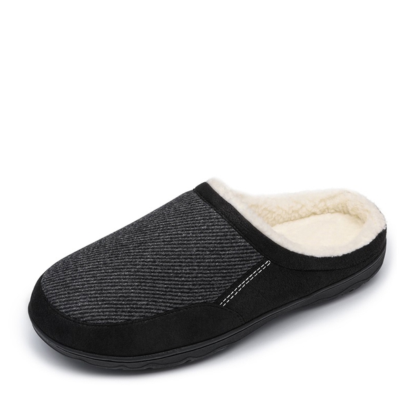 Men's Warm Fuzzy House Slippers - BLACK -  0