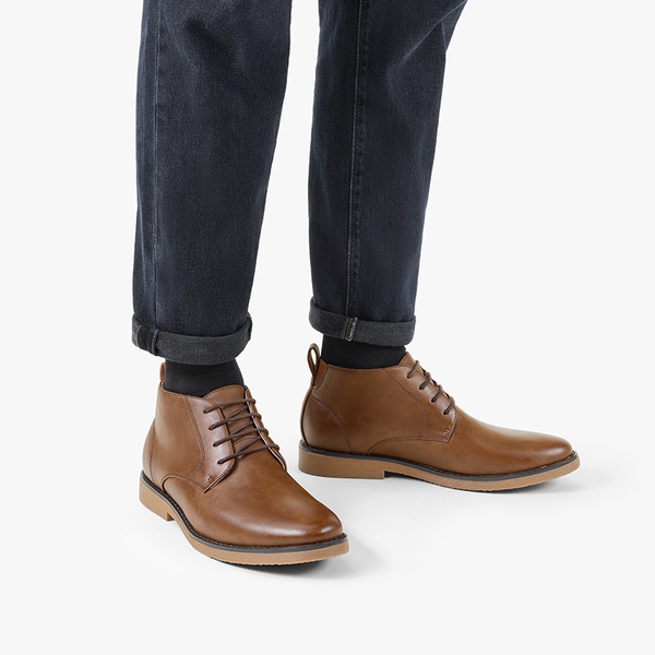Men's Vegan Leather Dress Chukka Boots - BROWN - 7