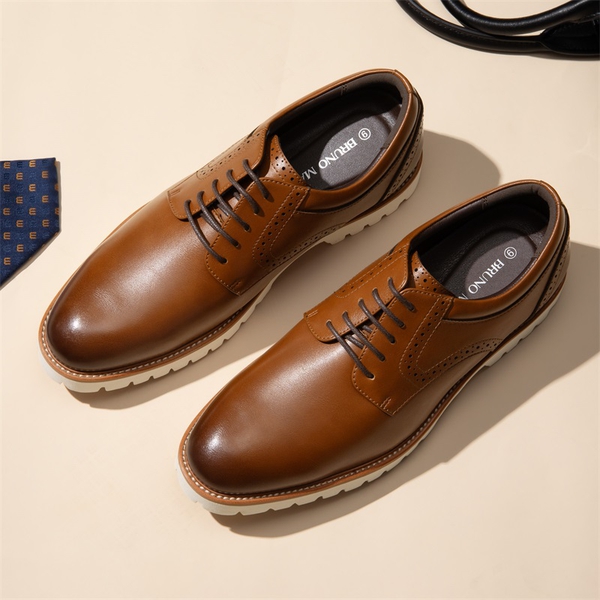 Men's Non-Slip Oxford Derby Shoes - BROWN - 4