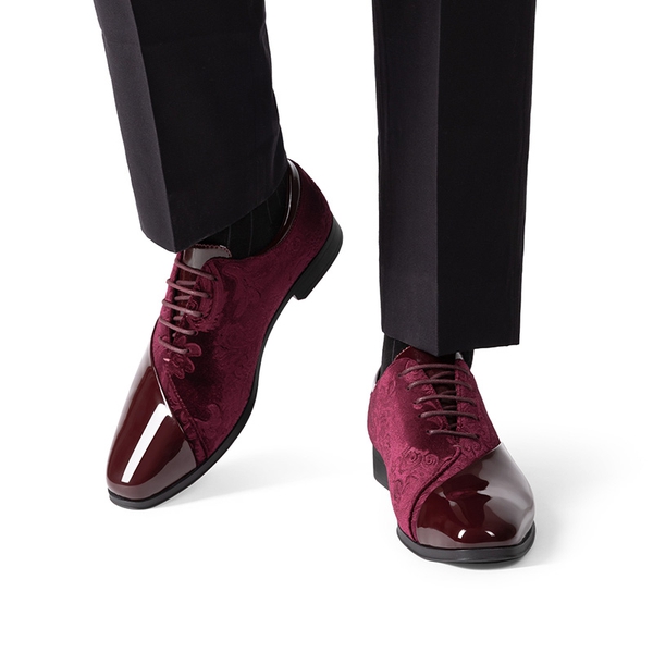 Men's Fashion Tuxedo Oxford Shoes - DARK RED - 5