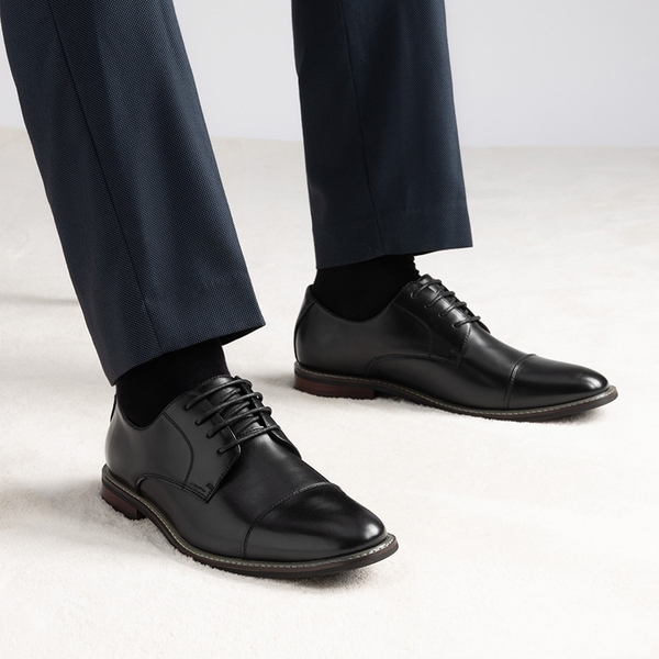 Men's Cap-Toe Oxford Formal Shoes - BLACK - 5