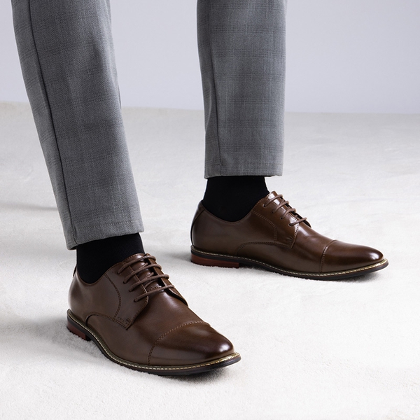 Men's Cap-Toe Oxford Formal Shoes - DARK BROWN - 5