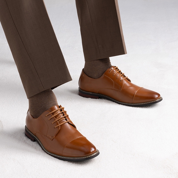 Men's Cap-Toe Oxford Formal Shoes - BROWN - 5