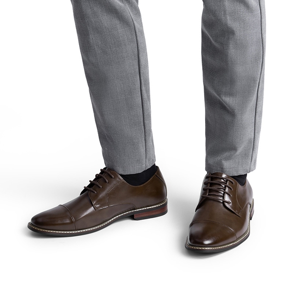 Men's Cap-Toe Oxford Formal Shoes - DARK BROWN - 6