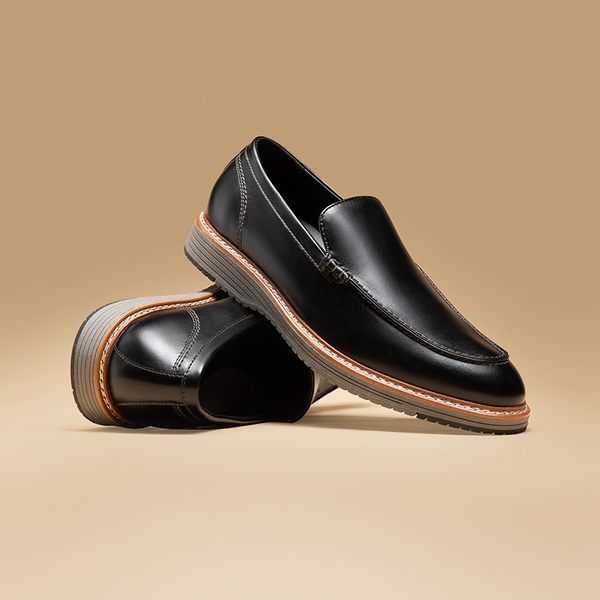 Men's Moc-Toe Slip On Loafers - BLACK/GREY - 6