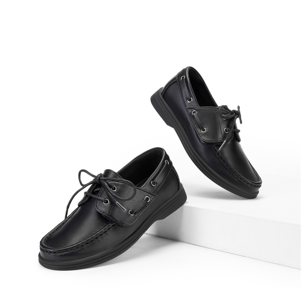 Boys' Lace-Up Boat Loafers - ALL BLACK - 3