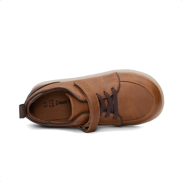 Boys' Velcro Leather Sneakers - BROWN - 6