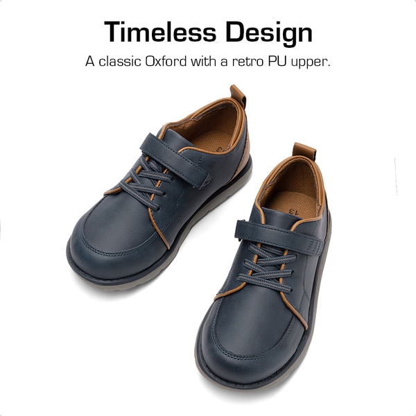 Boys' Velcro Leather Sneakers - NAVY - 4