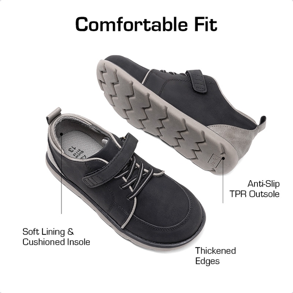 Boys' Velcro Leather Sneakers - BLACK - 4