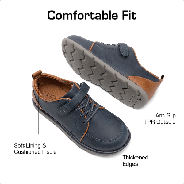 Boys' Velcro Leather Sneakers - NAVY - 3