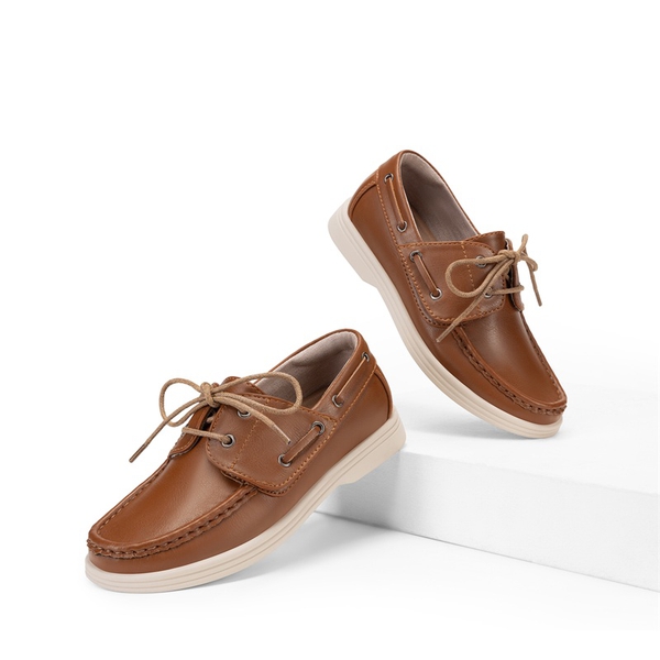 Boys' Lace-Up Boat Loafers - BROWN - 3