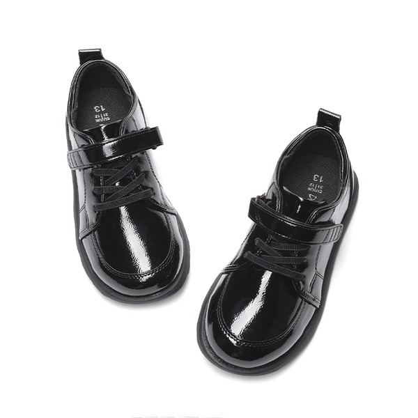 Boys' Velcro Leather Sneakers - ALL BLACK - 5