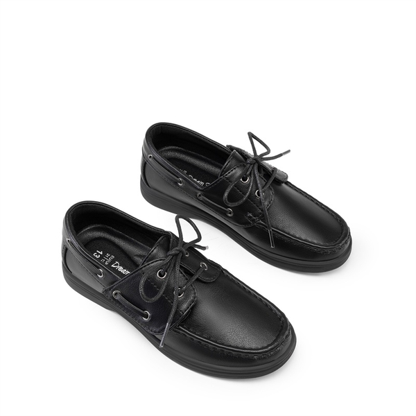Boys' Lace-Up Boat Loafers - ALL BLACK - 5