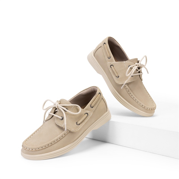 Boys' Lace-Up Boat Loafers - CAMEL - 3