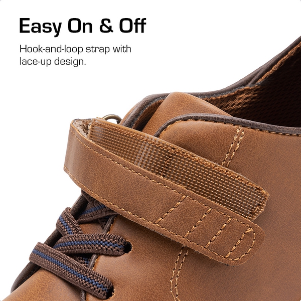 Boys' Velcro Leather Sneakers - BROWN - 3