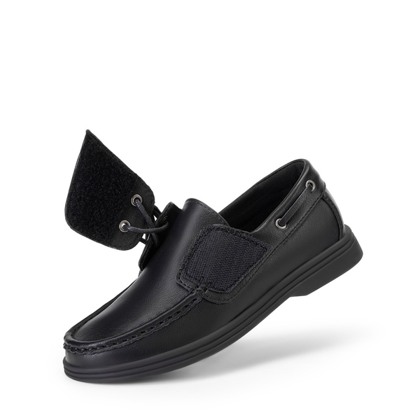 Boys' Lace-Up Boat Loafers - ALL BLACK - 4