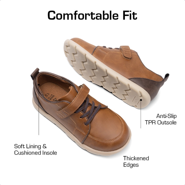 Boys' Velcro Leather Sneakers - BROWN - 4