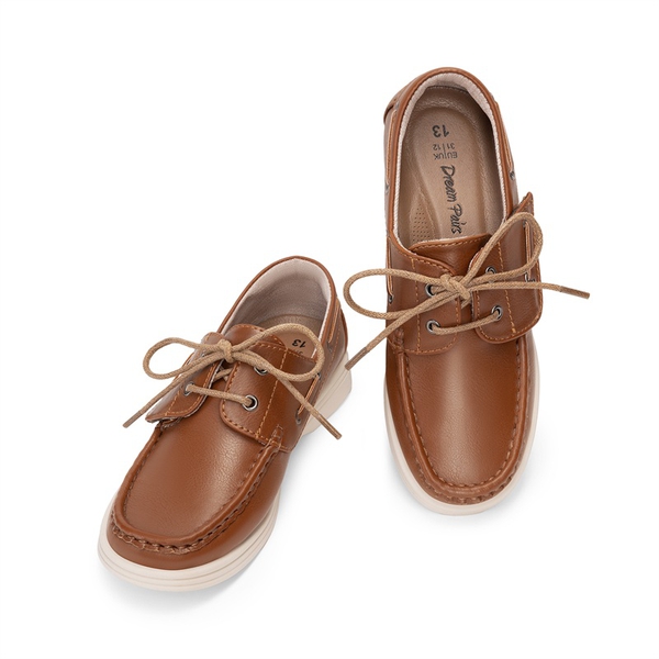 Boys' Lace-Up Boat Loafers - BROWN - 2