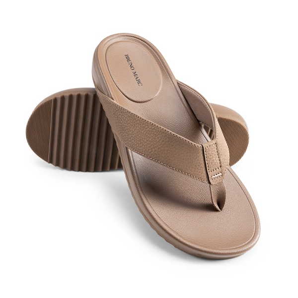 Men's PU Leather Flip Flops - BROWN - 2