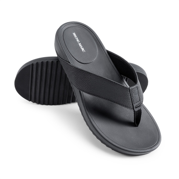 Men's PU Leather Flip Flops - BLACK - 2