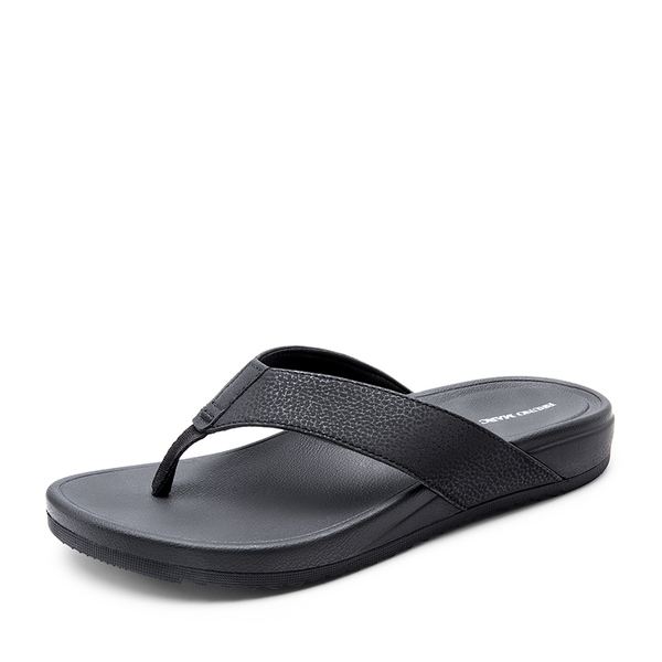 Men's PU Leather Flip Flops - BLACK -  0
