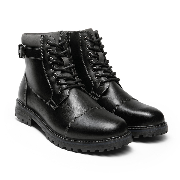 Men's Motorcycle-Styled Oxford Boots - BLACK - 4