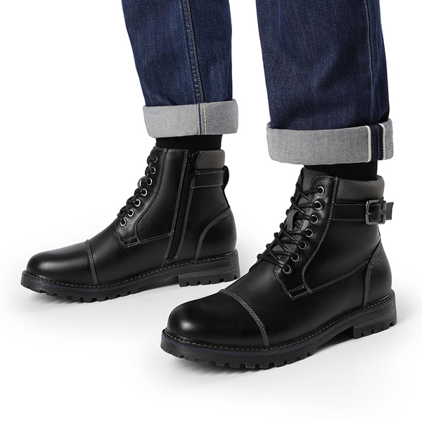 Men's Motorcycle-Styled Oxford Boots - BLACK - 6