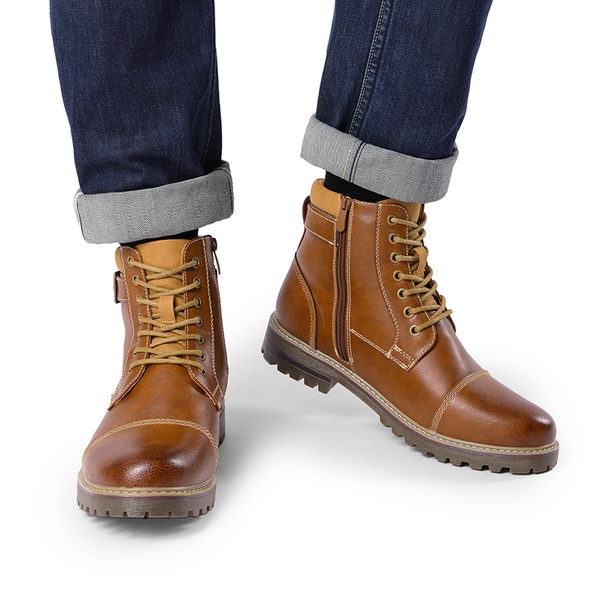 Men's Motorcycle-Styled Oxford Boots - BROWN - 5