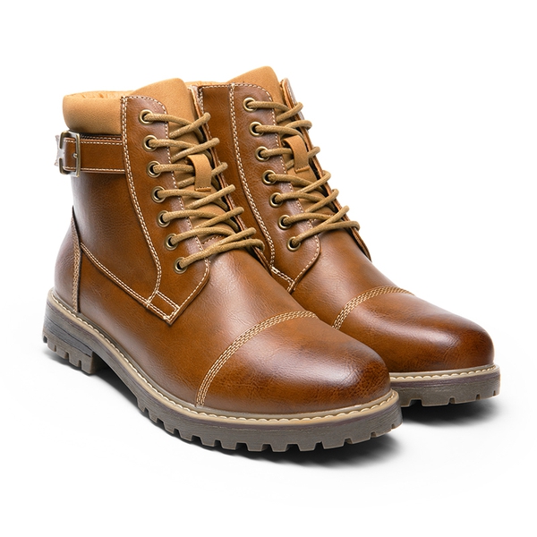 Men's Motorcycle-Styled Oxford Boots - BROWN - 4