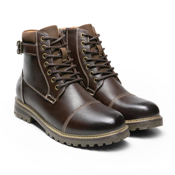 Men's Motorcycle-Styled Oxford Boots - DARK BROWN - 4