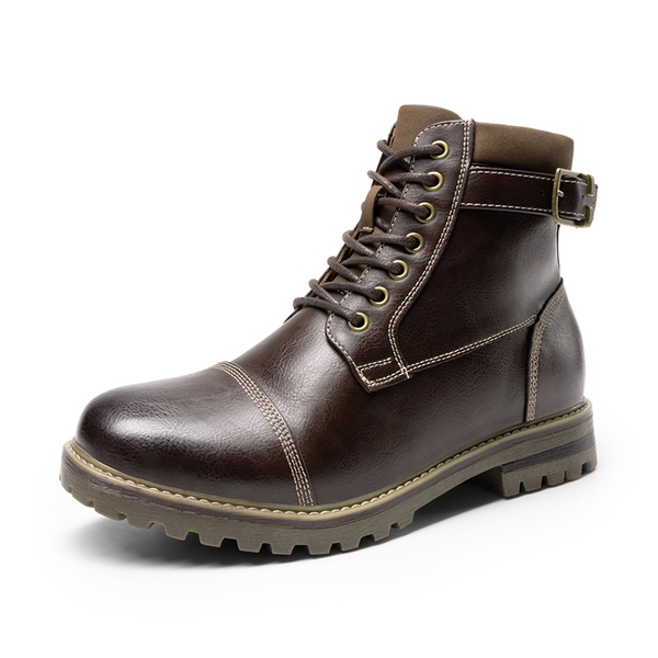 Men's Motorcycle-Styled Oxford Boots - DARK BROWN -  0