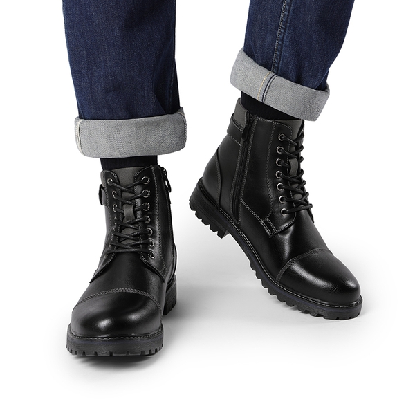 Men's Motorcycle-Styled Oxford Boots - BLACK - 5