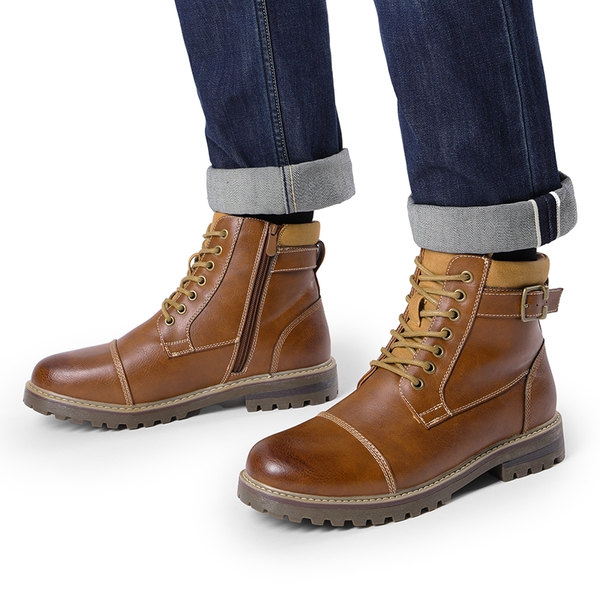 Men's Motorcycle-Styled Oxford Boots - BROWN - 6