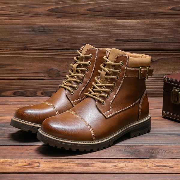 Men's Motorcycle-Styled Oxford Boots - BROWN - 7
