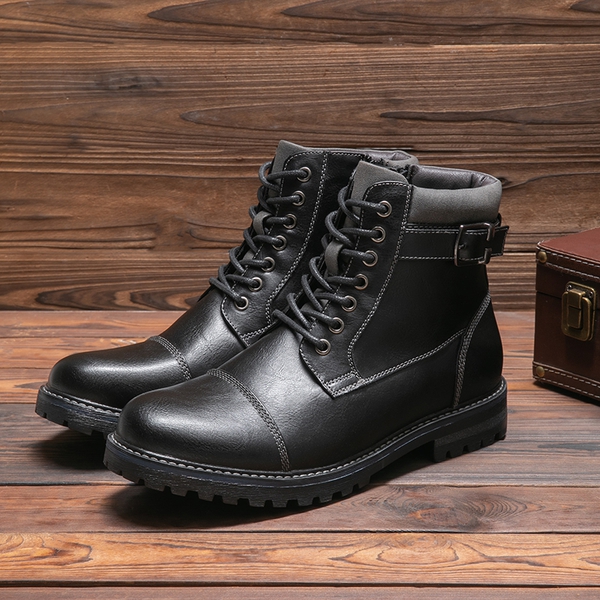 Men's Motorcycle-Styled Oxford Boots - BLACK - 7