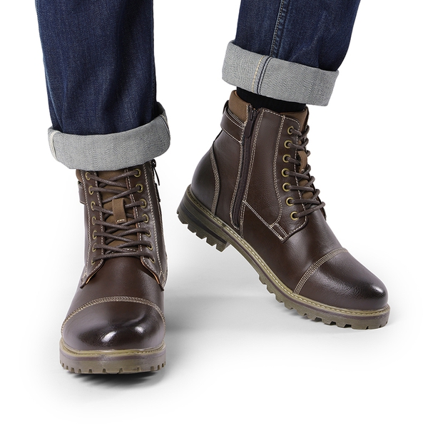 Men's Motorcycle-Styled Oxford Boots - DARK BROWN - 5