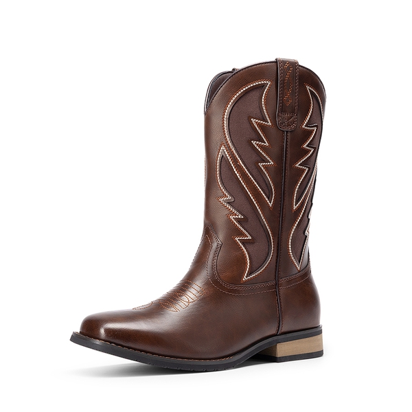 Men’s Embroidered Western Cowboy Boots - COFFEE -  0