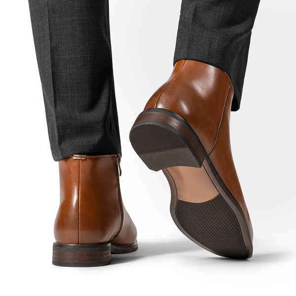 Men’s Polished Side-Zip Chelsea Boots - BROWN - 6