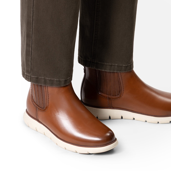 Men’s Comfortable PU Pull-On Chelsea Boots - BROWN - 5