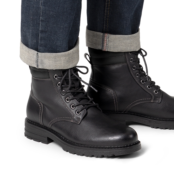 Men’s Durable Lace-Up Lug Boots - ALL BLACK - 5