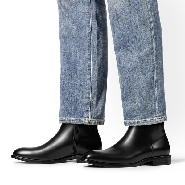 Men’s Polished Side-Zip Chelsea Boots - BLACK - 4