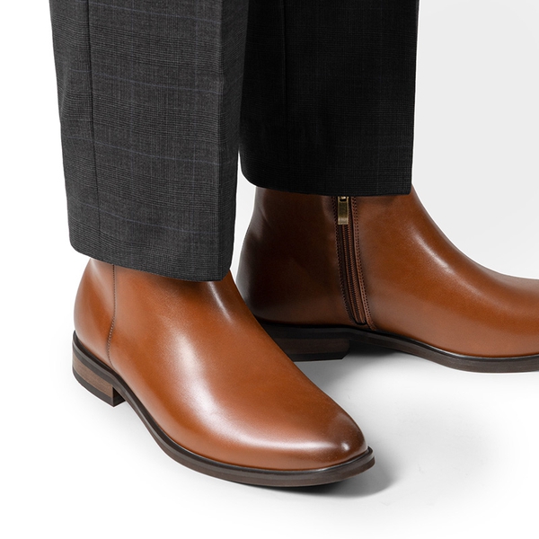 Men’s Polished Side-Zip Chelsea Boots - BROWN - 5