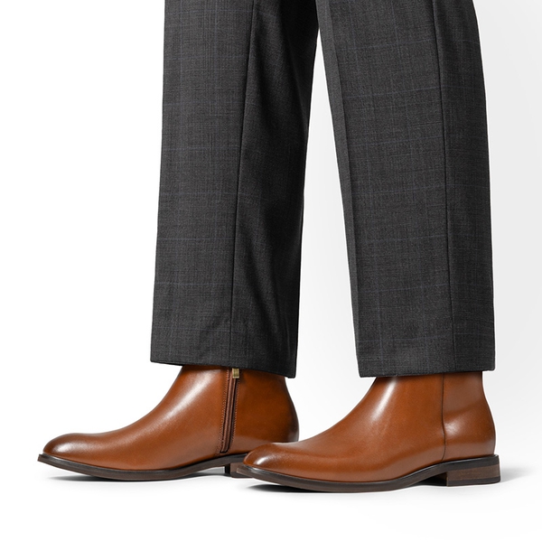 Men’s Polished Side-Zip Chelsea Boots - BROWN - 4