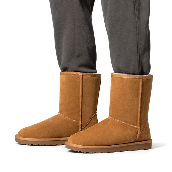 Men’s Non-Slip Fuzzy Suede Winter Boots - CHESTNUT - 4