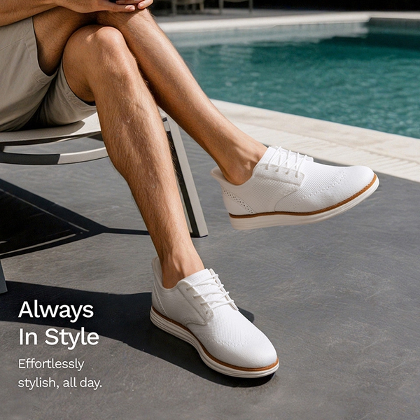 Men’s Breathable Knitted Oxford Sneakers - WHITE - 6