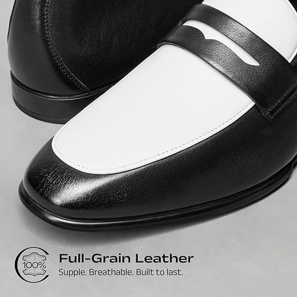 Bruno Marc Men's Classic Penny Loafers Leather Dress Shoes Comfort Lightweight Slip-on Shoe - BLACK/WHITE - 1