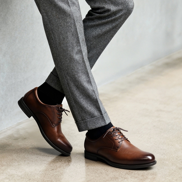 Full-Grain Leather Upper Men's Oxfords Shoes - BROWN - 6